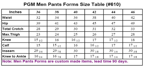 guys pants size