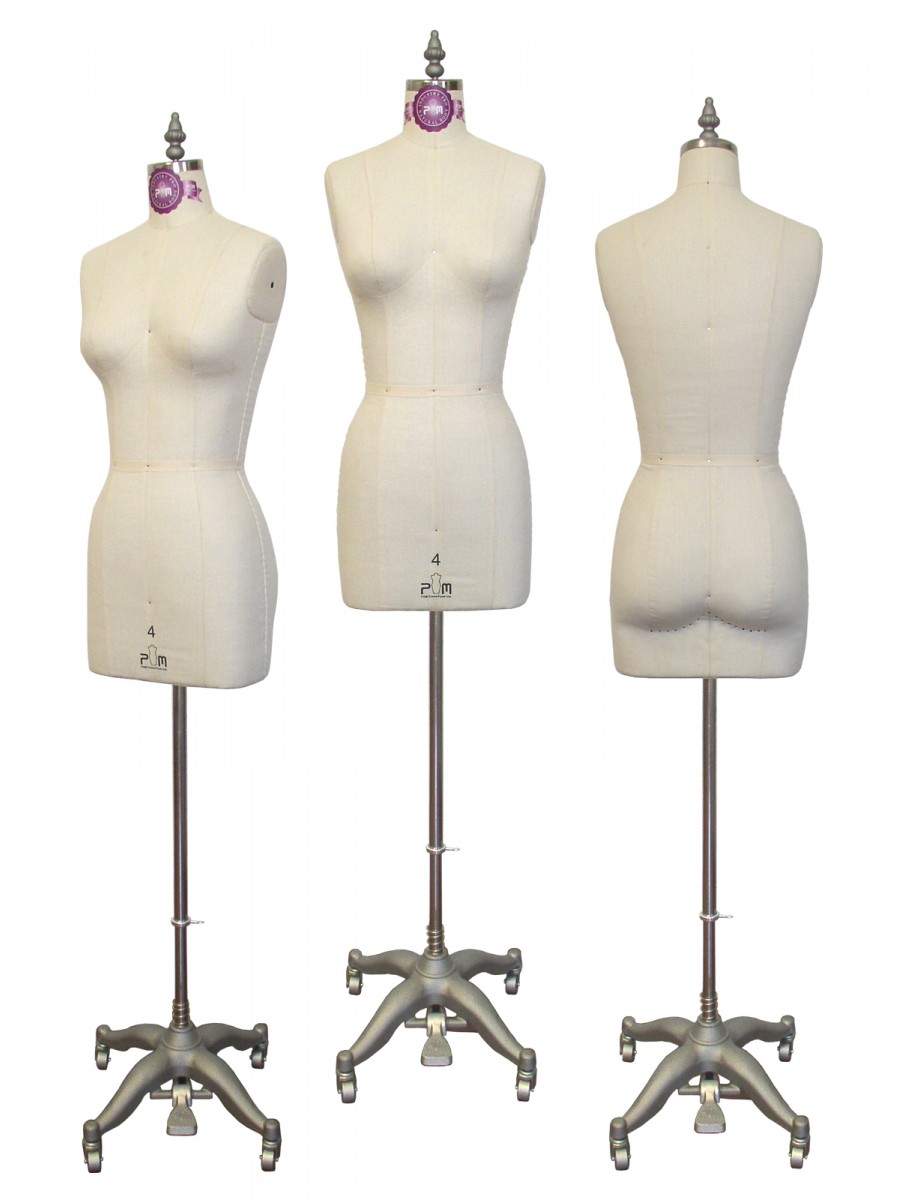 Female Display Dress Form Mannequin in Natural Canvas on Metal Rolling Base  by TSC-Medium-Black